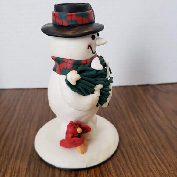 6 Inch Ceramic Snowman Pillar Candle Holder With Medal Base - Picture 4 of 4